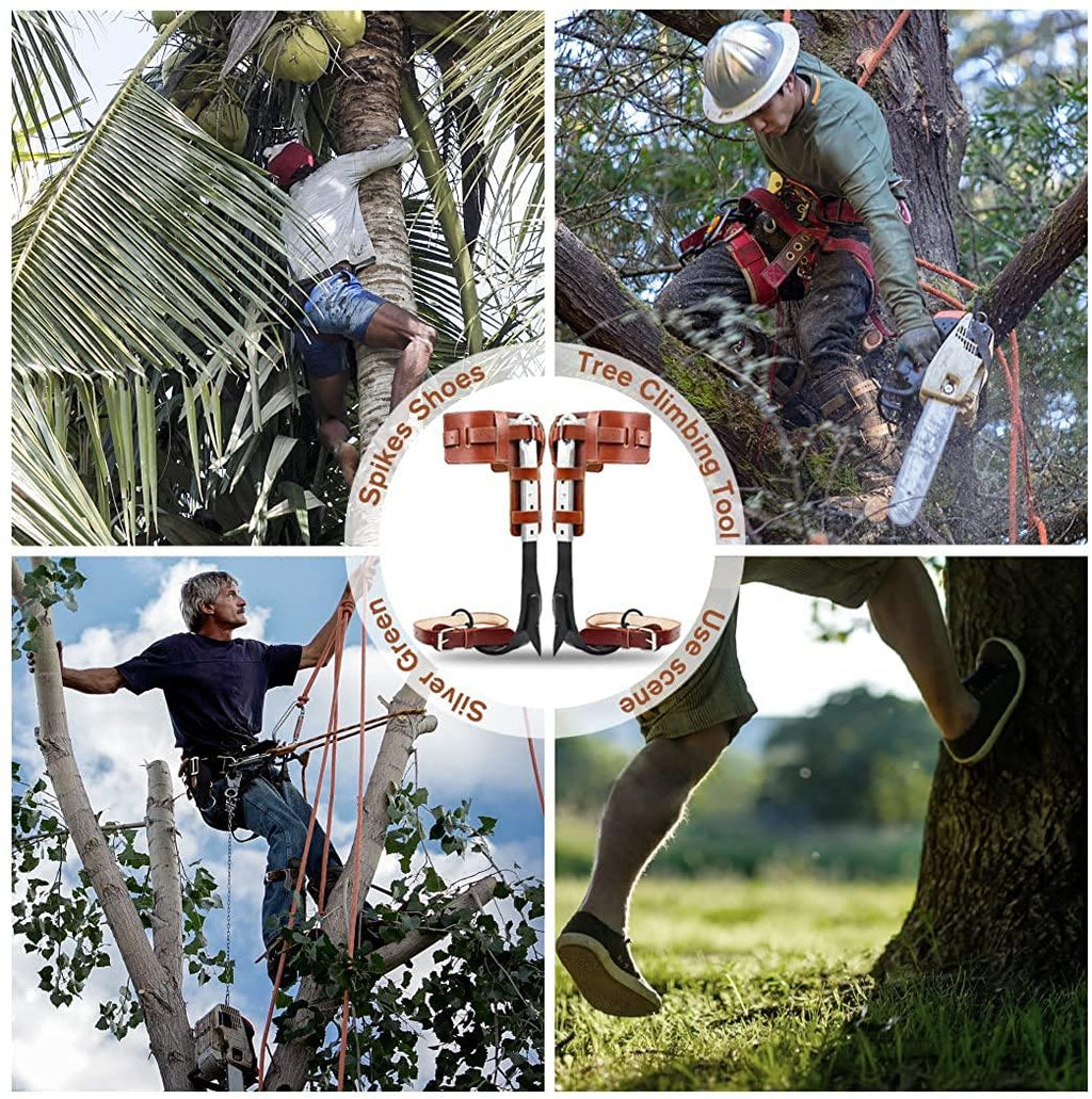 GothicBride Tree Climbing Spikes -Steel with Harness Belt, Upgraded Leather Tree Climbing Tool Set Adjustable Tree Climbing Spike with Non-Slip Pedal for Outdoor Activities (with belt)