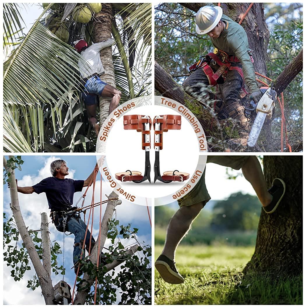 GothicBride Tree Climbing Spikes -Steel with Harness Belt, Upgraded Leather Tree Climbing Tool Set Adjustable Tree Climbing Spike with Non-Slip Pedal for Outdoor Activities (with belt)