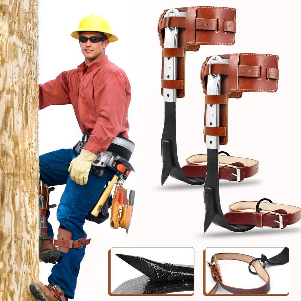 GothicBride Tree Climbing Spikes -Steel with Harness Belt, Upgraded Leather Tree Climbing Tool Set Adjustable Tree Climbing Spike with Non-Slip Pedal for Outdoor Activities (with belt)