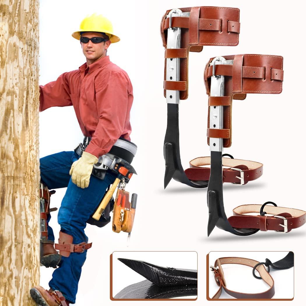 GothicBride Tree Climbing Spikes -Steel with Harness Belt, Upgraded Leather Tree Climbing Tool Set Adjustable Tree Climbing Spike with Non-Slip Pedal for Outdoor Activities (with belt)