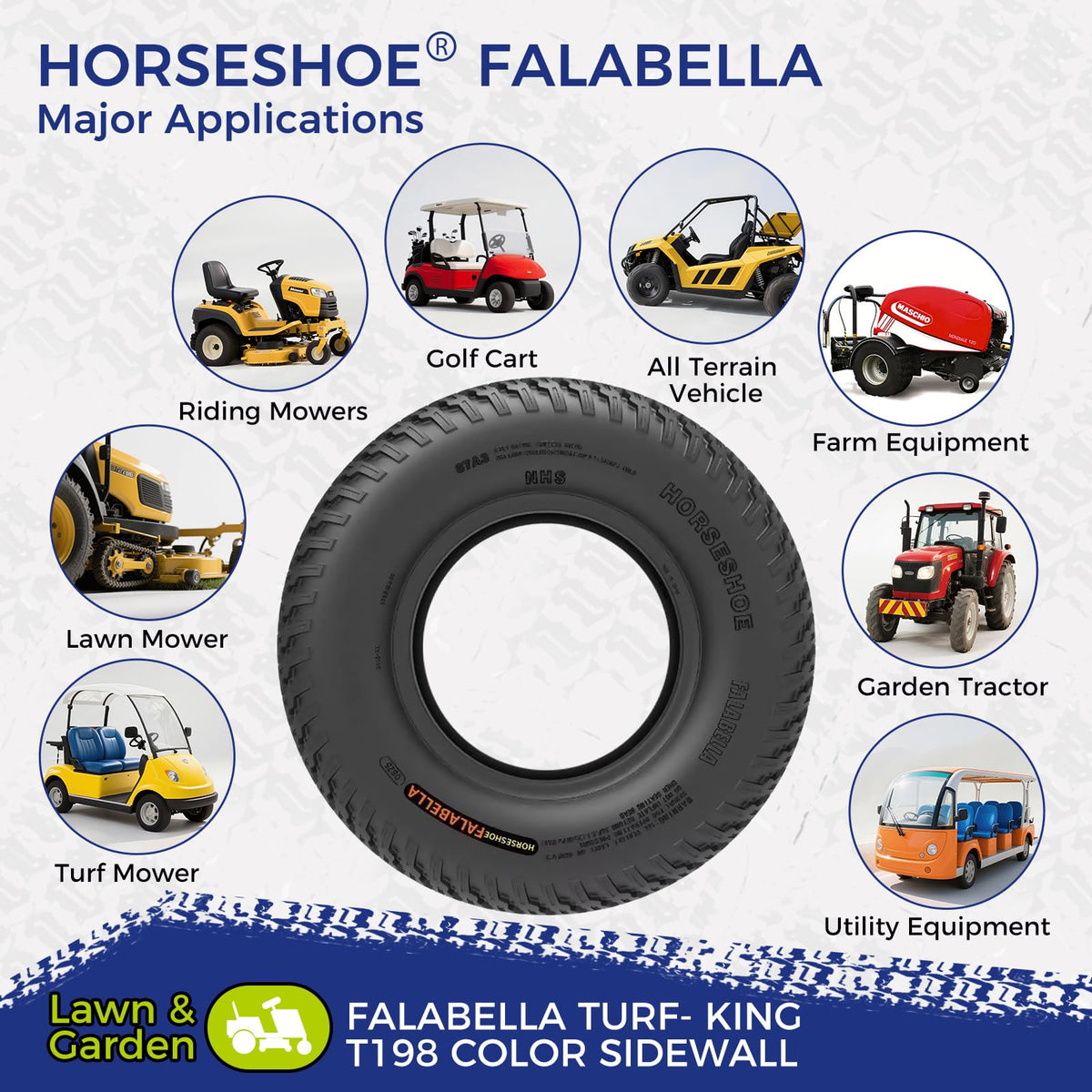 FALABELLA (2-Pcs) 24X9.50-12 6-PLY LRC Lawn Mower 24x9.5x12 Riding Machine Golf Carts 24x9.5-12 Turf Equipment &amp; Tractors Tires, Heavy Duty Turf-King, Color Sidewall