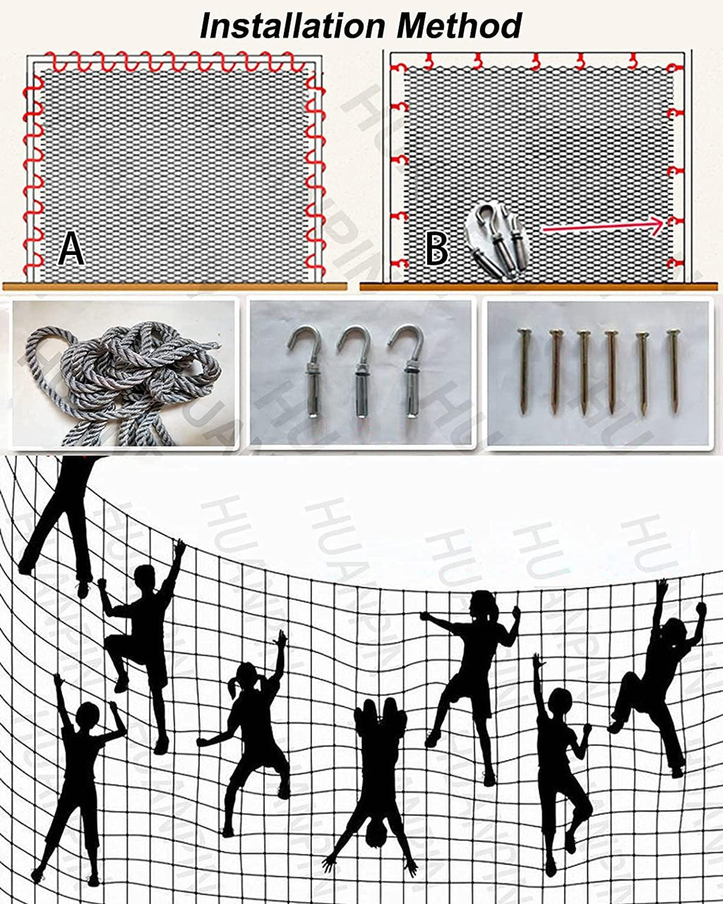 ANUOMY Climbing Frame Net for Kids | Rope Ladder Protection Net | Heavy Duty Netting Discoloration Material - Dia 14mm 15cm | Children Safety Net