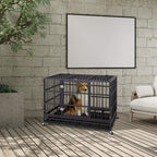 ITORI Heavy Duty Dog Cage-Strong Folding Metal Crate Kennel and Playpen for Medium and LarDogs with Double Door, Two Lock, Tray and Rolling Wheels(36 42 48)