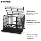 ITORI Heavy Duty Dog Cage-Strong Folding Metal Crate Kennel and Playpen for Medium and LarDogs with Double Door, Two Lock, Tray and Rolling Wheels(36 42 48)