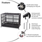 ITORI Heavy Duty Dog Cage-Strong Folding Metal Crate Kennel and Playpen for Medium and LarDogs with Double Door, Two Lock, Tray and Rolling Wheels(36 42 48)