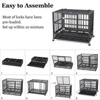 ITORI Heavy Duty Dog Cage-Strong Folding Metal Crate Kennel and Playpen for Medium and LarDogs with Double Door, Two Lock, Tray and Rolling Wheels(36 42 48)