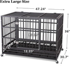 ITORI Heavy Duty Dog Cage-Strong Folding Metal Crate Kennel and Playpen for Medium and LarDogs with Double Door, Two Lock, Tray and Rolling Wheels(36 42 48)