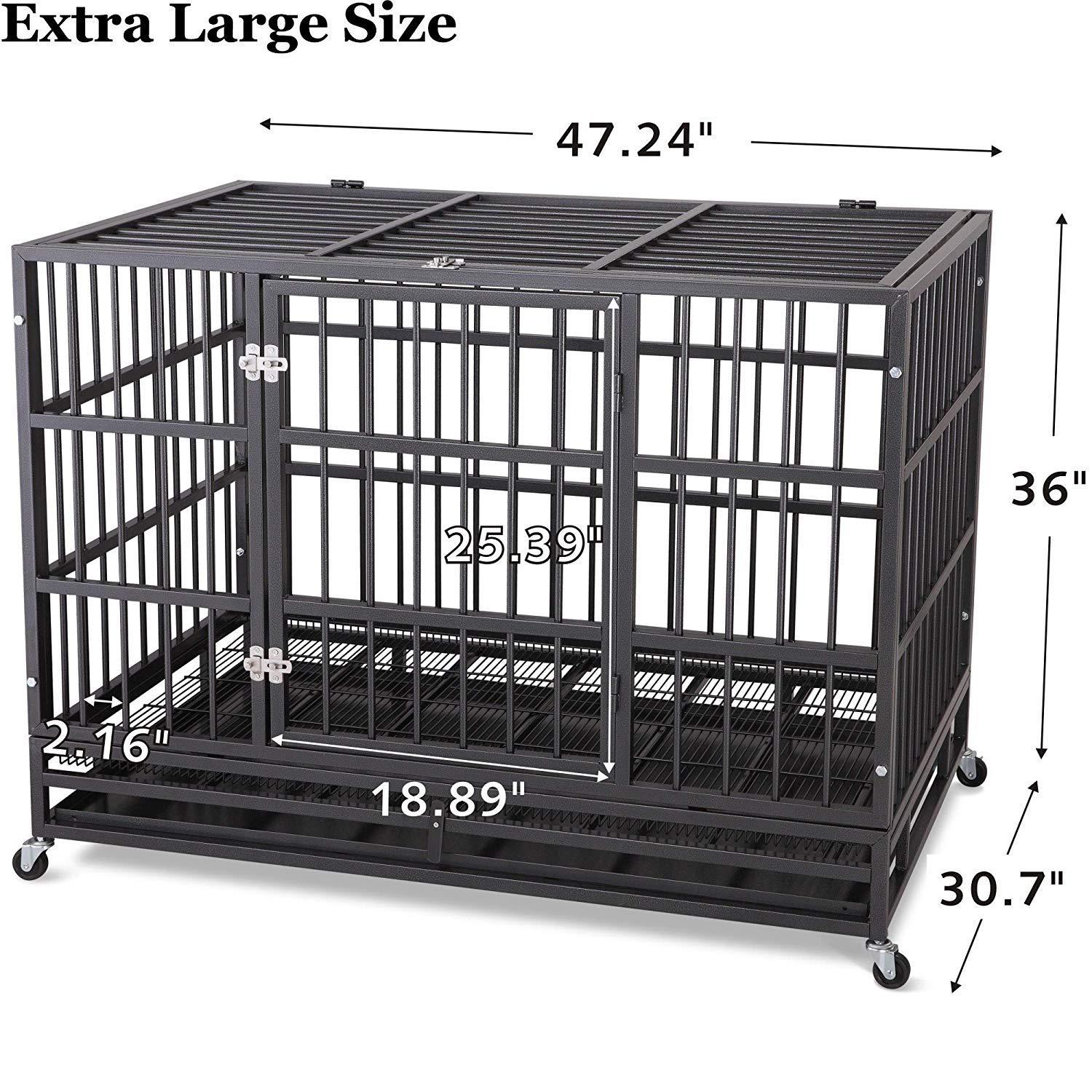 ITORI Heavy Duty Dog Cage-Strong Folding Metal Crate Kennel and Playpen for Medium and LarDogs with Double Door, Two Lock, Tray and Rolling Wheels(36 42 48)
