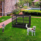 ITORI Heavy Duty Dog Cage-Strong Folding Metal Crate Kennel and Playpen for Medium and LarDogs with Double Door, Two Lock, Tray and Rolling Wheels(36 42 48)