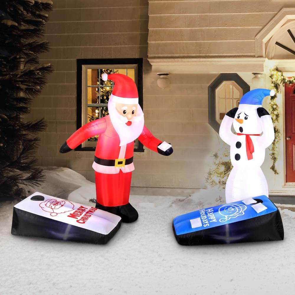 5 ft. Inflatable Santa And Snowman Playing Corn Hole