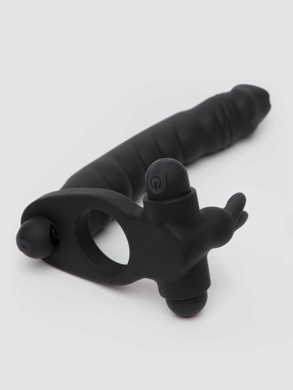 Lovehoney Double Buzz Vibrating Rabbit Double Penetration Strap-On, Black