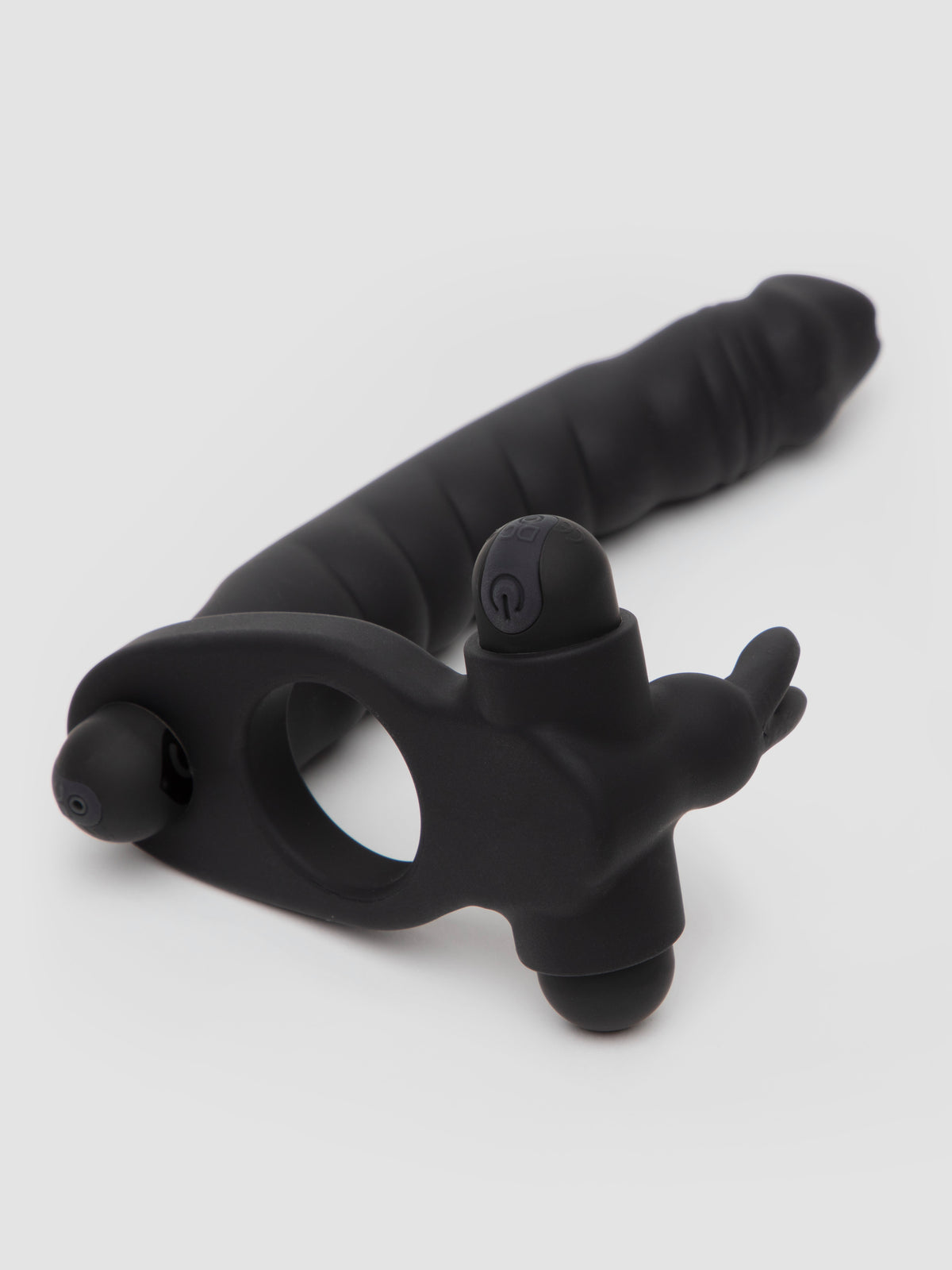 Lovehoney Double Buzz Vibrating Rabbit Double Penetration Strap-On, Black