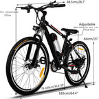 Hicient Electric Bike Electric Bicycle for Adult 26'' Electric Mountain Bike 250W Ebike 21 Speed Gear with Removable Lithium Battery and Battery Charger (Dark Black)