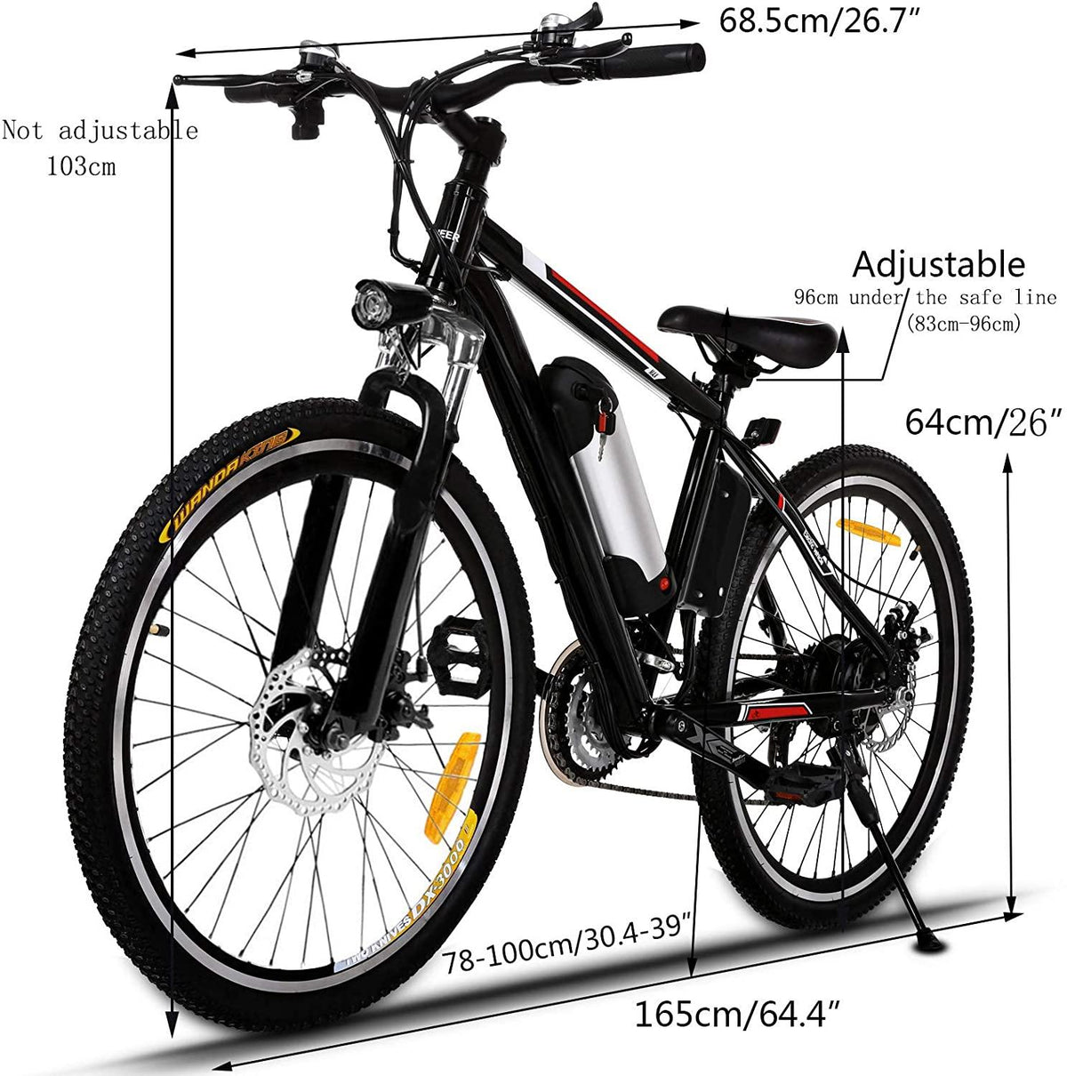 Hicient Electric Bike Electric Bicycle for Adult 26'' Electric Mountain Bike 250W Ebike 21 Speed Gear with Removable Lithium Battery and Battery Charger (Dark Black)