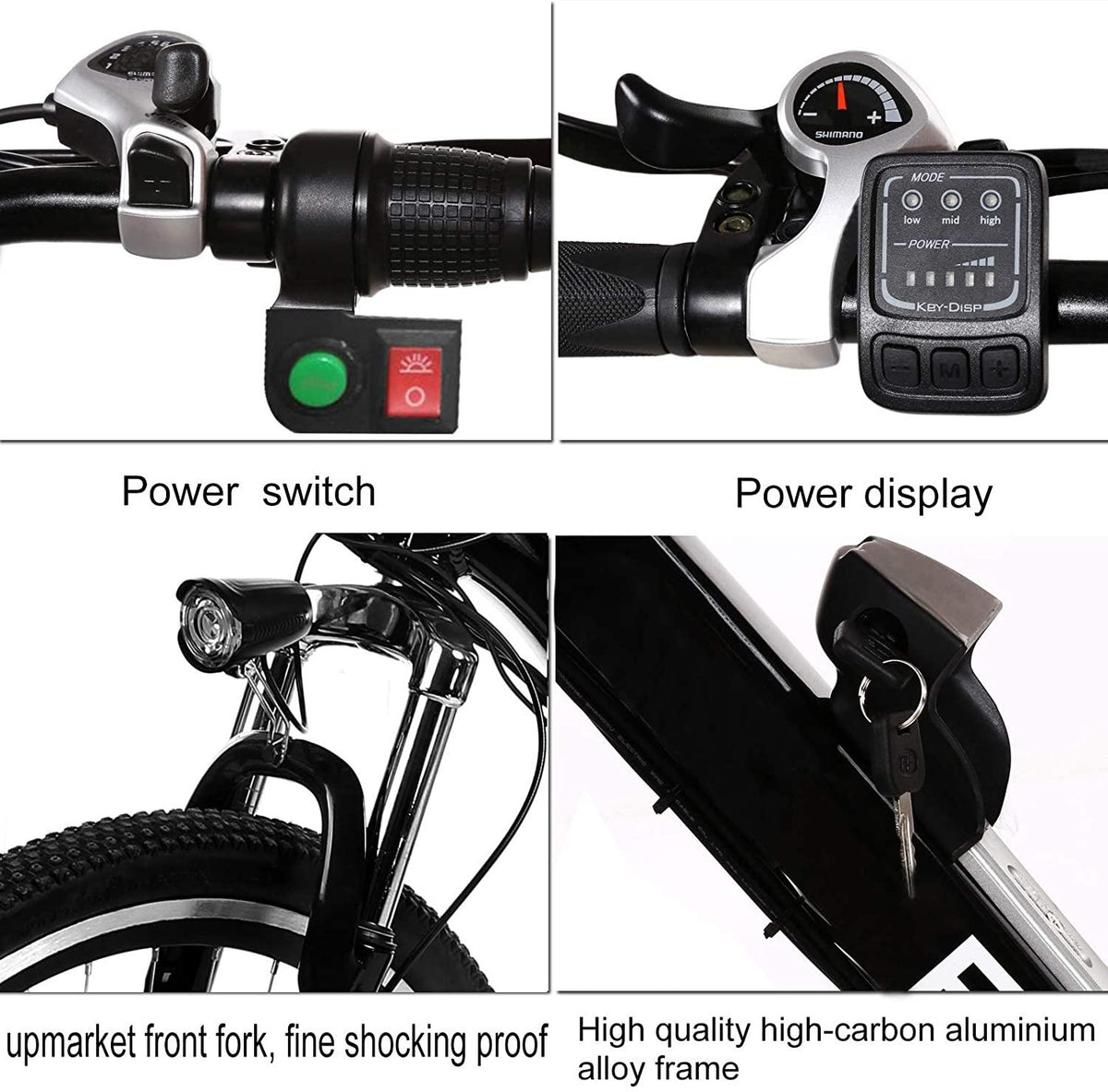 Hicient Electric Bike Electric Bicycle for Adult 26'' Electric Mountain Bike 250W Ebike 21 Speed Gear with Removable Lithium Battery and Battery Charger (Dark Black)