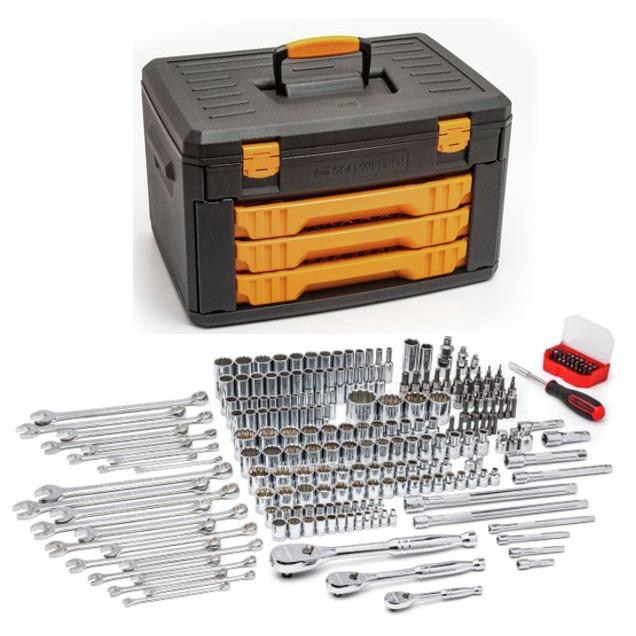 gearwrench 80972 243-piece 12 point 1/4 in., 3/8 in. and 1/2 in. mechanics tool set with 3 drawer storage box