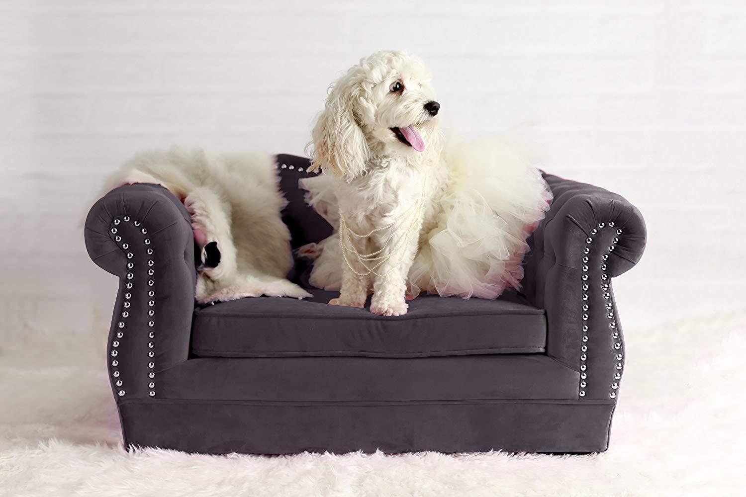 Tov Furniture TOV-P2037-N Yorkshire Collection  Button Tufted Pet Bed with Velvet Cushion