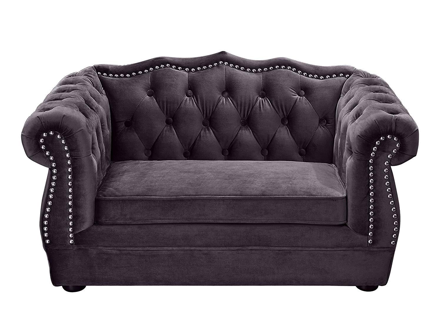 Tov Furniture TOV-P2037-N Yorkshire Collection  Button Tufted Pet Bed with Velvet Cushion