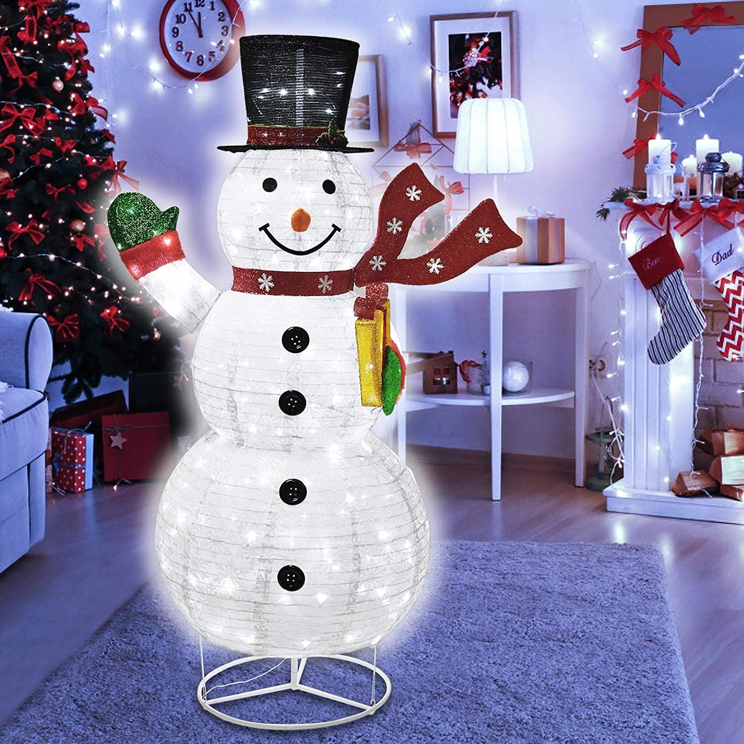 6FT Christmas Snowman 200 LED Warm White with  Lights, Foldable/Pop Up Decorations for Xmas Indoor Outdoor Decor
