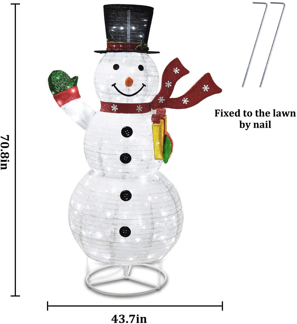 6FT Christmas Snowman 200 LED Warm White with  Lights, Foldable/Pop Up Decorations for Xmas Indoor Outdoor Decor