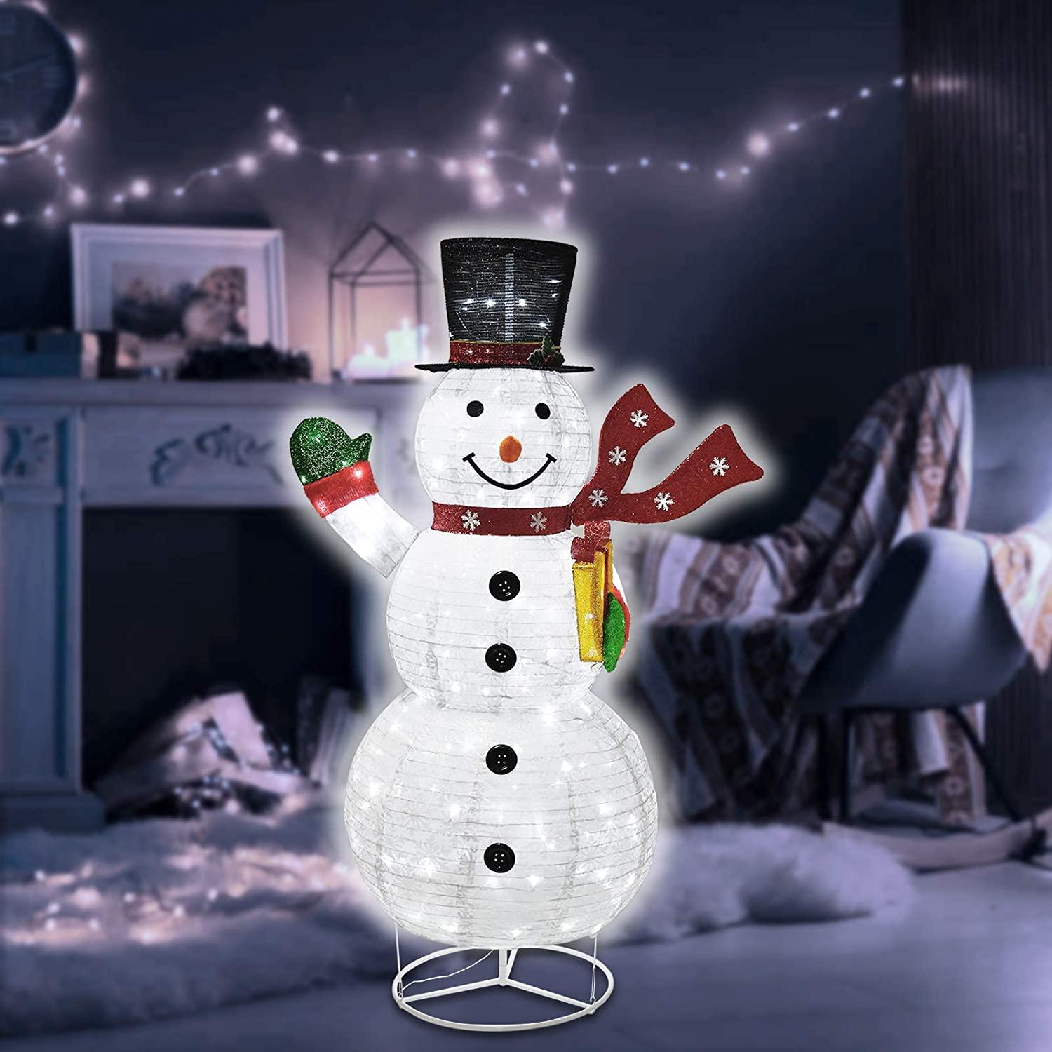 6FT Christmas Snowman 200 LED Warm White with  Lights, Foldable/Pop Up Decorations for Xmas Indoor Outdoor Decor