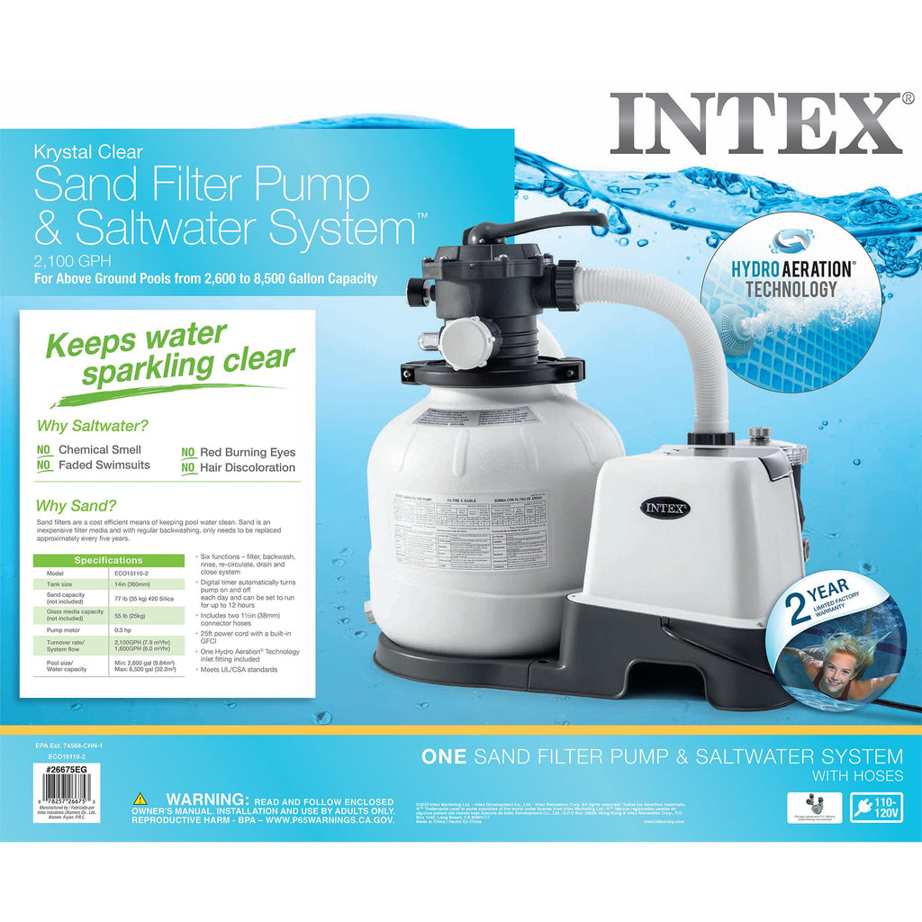 intex krystal clear sand filter &amp; saltwater system 2,100 gph  combo filter pump cg-26675eg, 110-120v with gfci