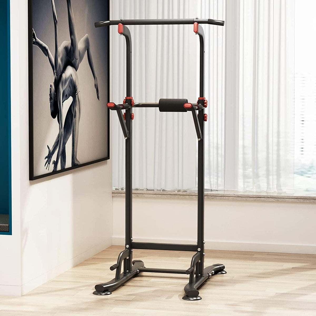 SOGES Power Tower Pull Up Bar Dip Station Adjustable Height,Black