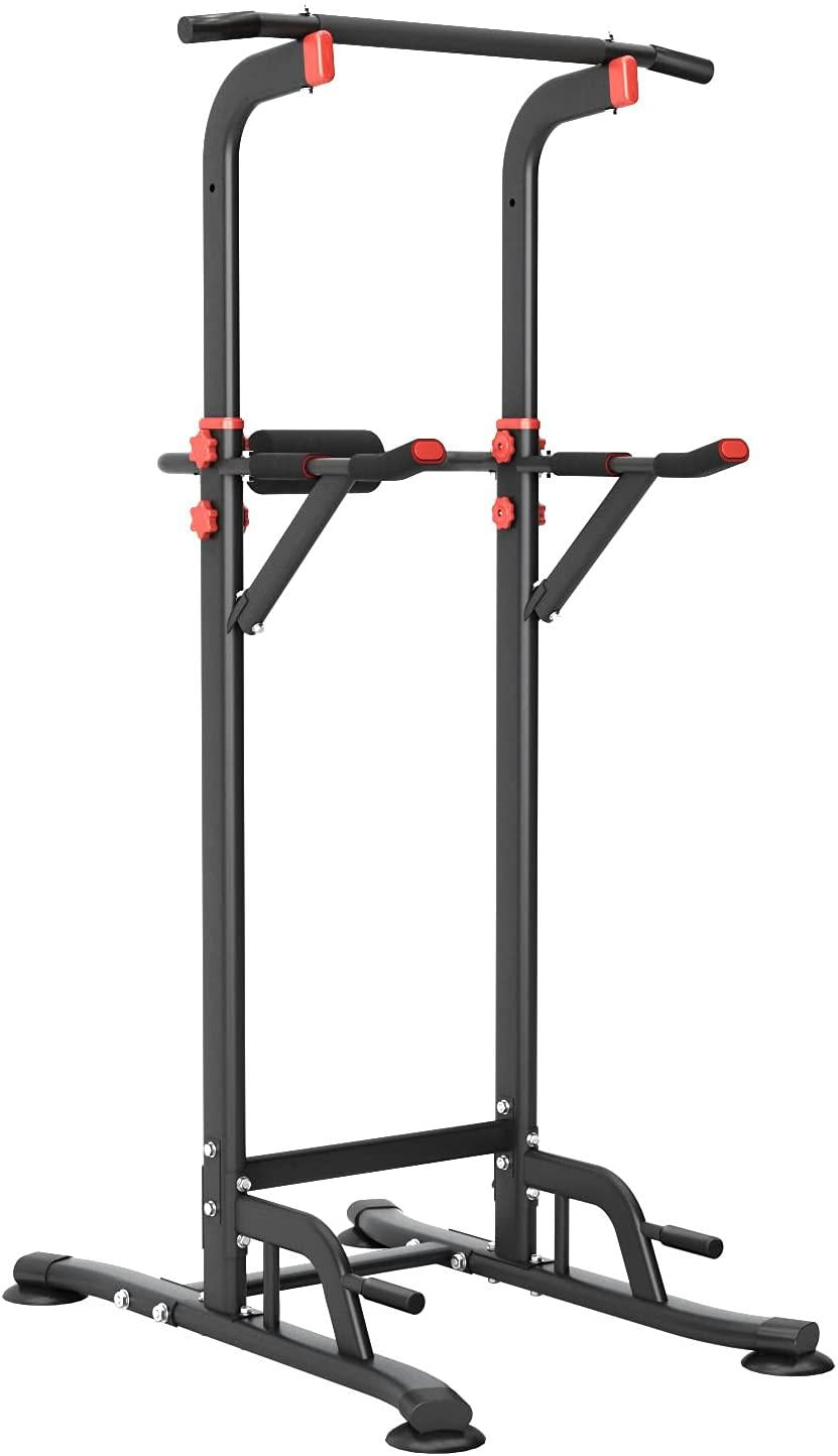 SOGES Power Tower Pull Up Bar Dip Station Adjustable Height,Black