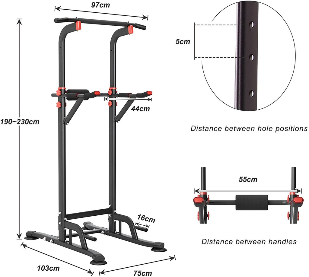 SOGES Power Tower Pull Up Bar Dip Station Adjustable Height,Black