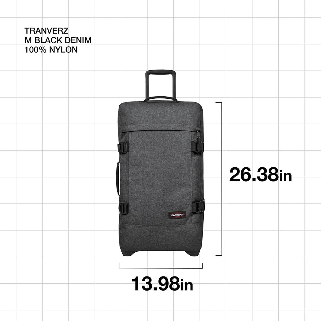 Tranverz - Suitcase with Wheels - Rolling Luggage for Travel with TSA Lock, 2 Wheels, 2 Compartments, and Compression Straps - M, Black Denim