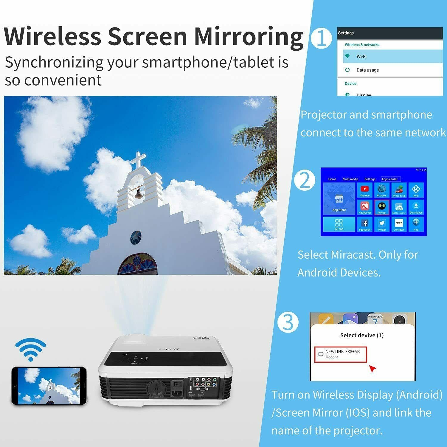 6000lms full hd android smart projector wifi home theater airplay tv hdmi zoom