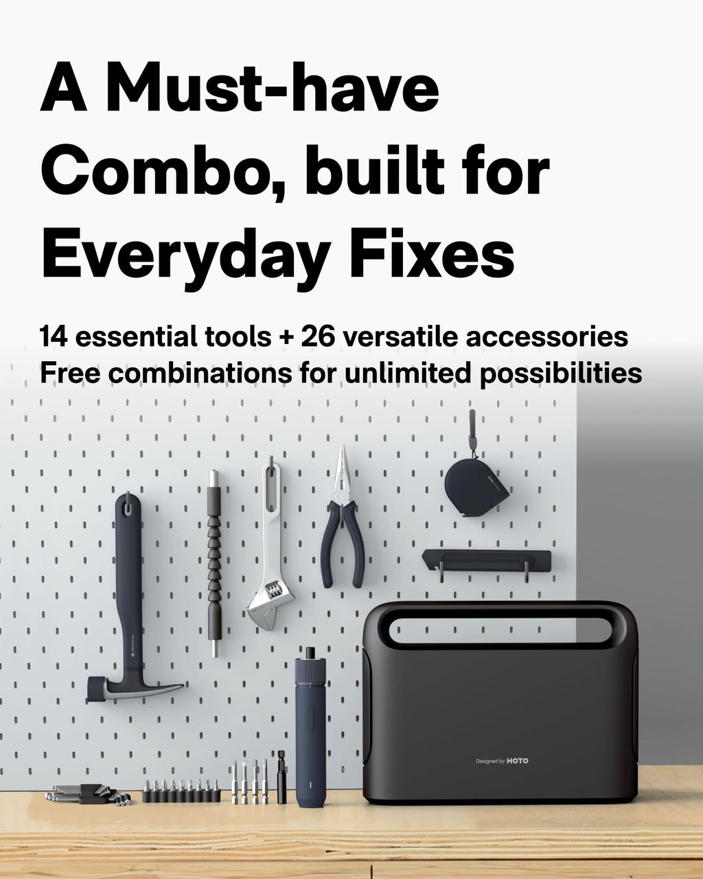 40-Piece Tool Kit, Household Essentials Tool Set | 14 Tools & 26 Accessories, Smart Electric Screwdriver (LED, 3 Torque), Pro-Grade Compact Organizer