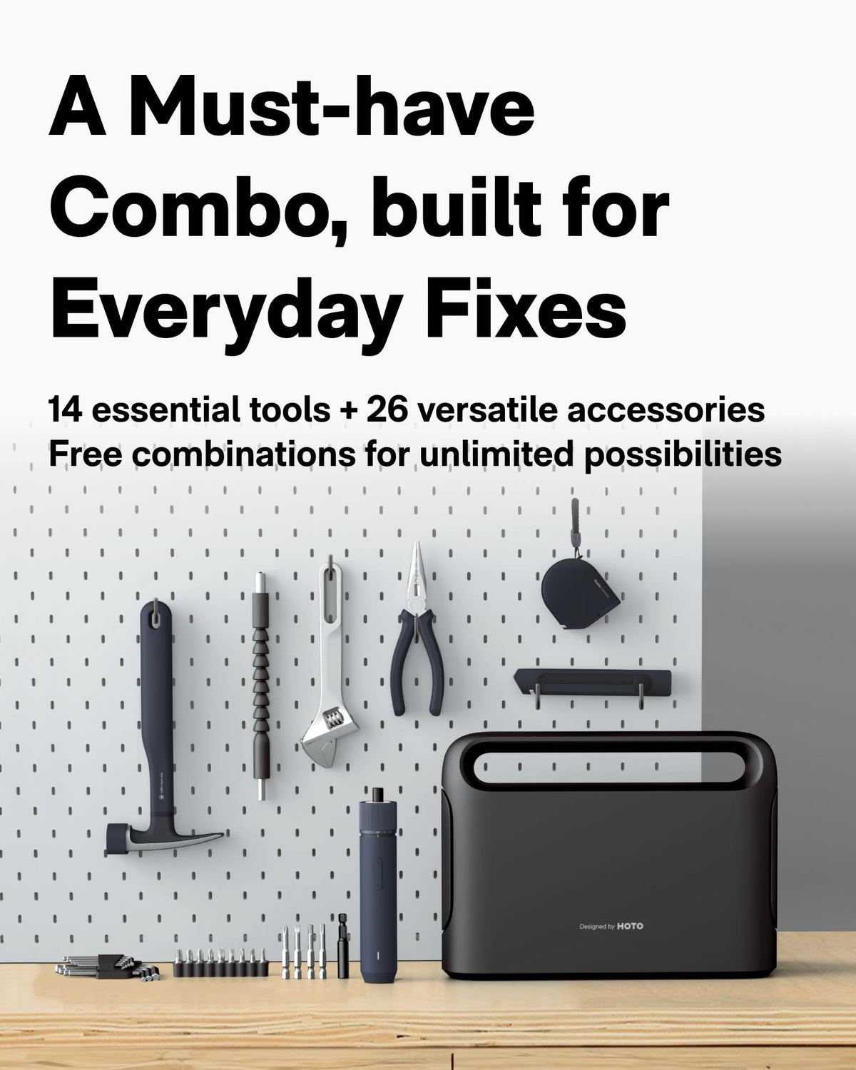 40-Piece Tool Kit, Household Essentials Tool Set | 14 Tools & 26 Accessories, Smart Electric Screwdriver (LED, 3 Torque), Pro-Grade Compact Organizer