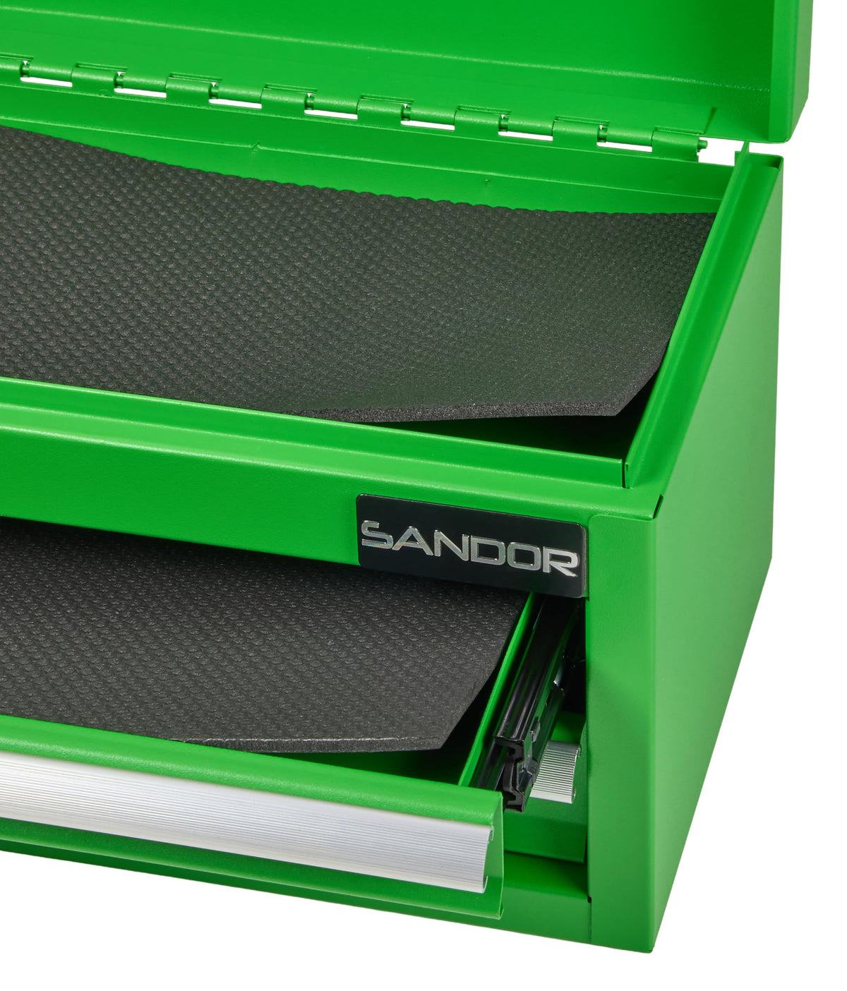 Mini Tool Box - Metal Tool Chest with 2 Drawers & PVC Drawer Liners for Workbench or Desk, Powder-Coated Steel Small Toolbox - Multi-Purpose Storafor Machinists Tools, DIY, 3D Printer Parts - Green
