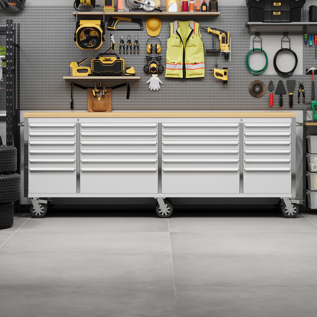 96 inch Tool Chest, Tool Box Mobile 24 Drawers StoraRolling Cabinet with Wheels Lock Key LocSystem Drawer Liners for GaraWarehouse Repair Shop