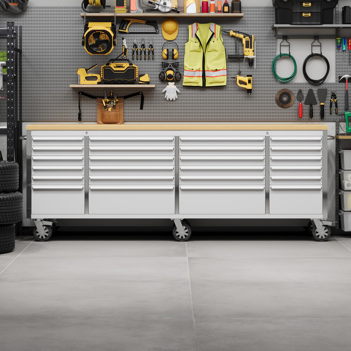 96 inch Tool Chest, Tool Box Mobile 24 Drawers StoraRolling Cabinet with Wheels Lock Key LocSystem Drawer Liners for GaraWarehouse Repair Shop