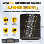 Ratcheting Wrench Set, Combination Wrench Set, 22-Piece SAE & Metric and Standard, 72Th Long Open End, 1/4" to 3/4" & 6-18mm, Organizer With Roll Up Pouch, CR-V Socket Mechanic Hand Tools Sets