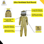 beeprogear ultra ventilated suit round veil brown | bee keeping suit with round veil hat (xx-large)