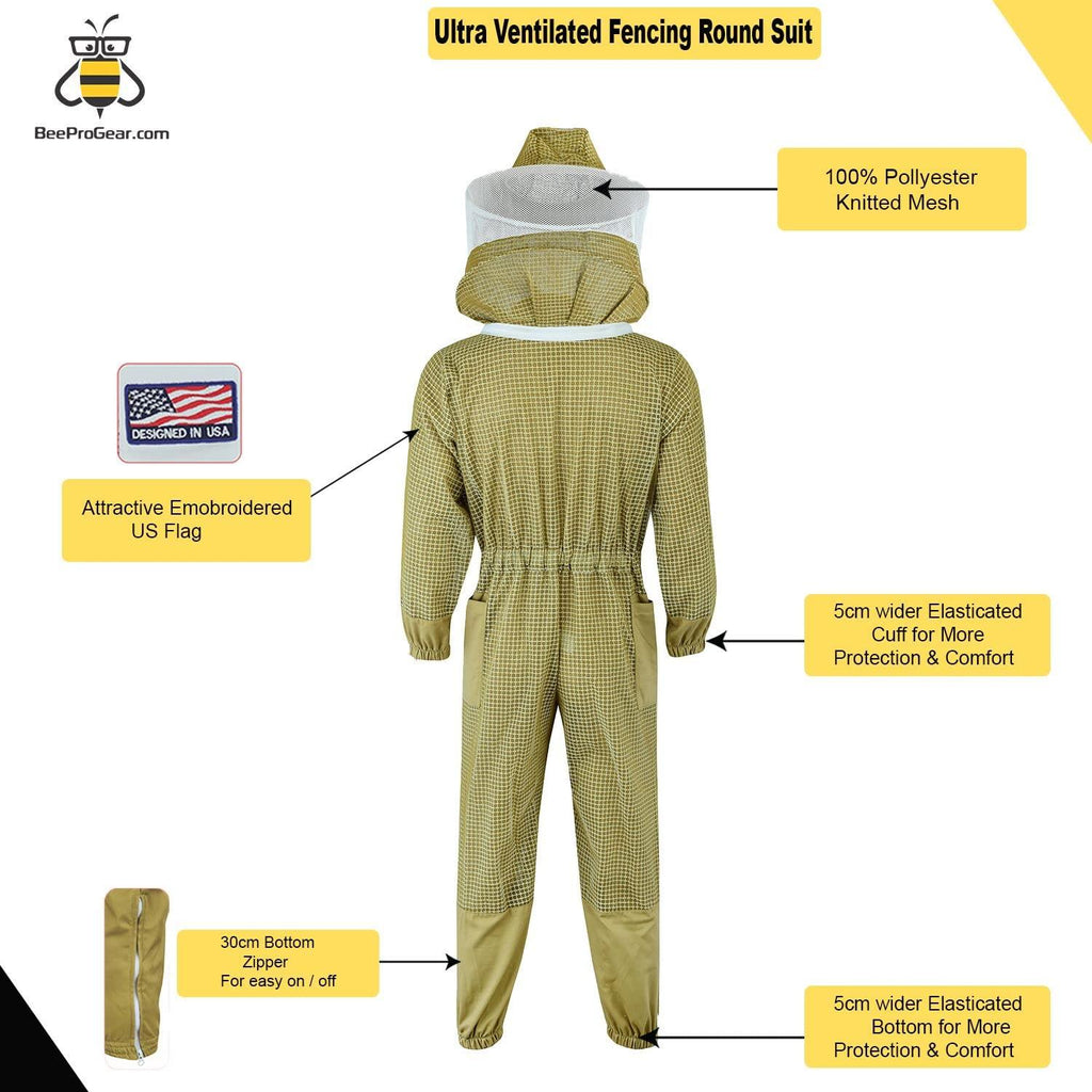 beeprogear ultra ventilated suit round veil brown | bee keeping suit with round veil hat (xx-large)