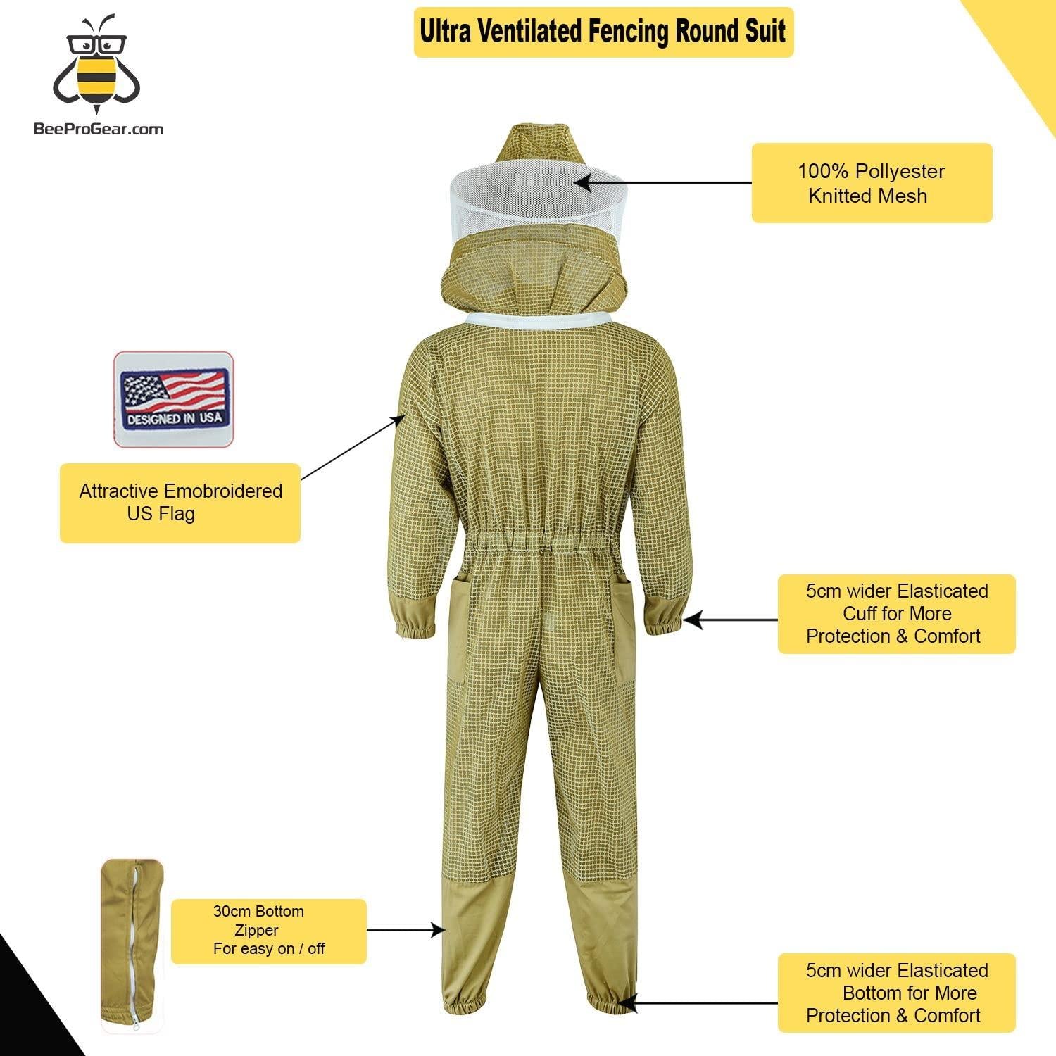 beeprogear ultra ventilated suit round veil brown | bee keeping suit with round veil hat (xx-large)