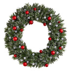 4 ft. Oversized Pre-Lit Frosted Holiday Christmas Artificial Wreath with Ornaments and 40 LED Globe Lights