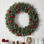 4 ft. Oversized Pre-Lit Frosted Holiday Christmas Artificial Wreath with Ornaments and 40 LED Globe Lights