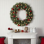 4 ft. Oversized Pre-Lit Frosted Holiday Christmas Artificial Wreath with Ornaments and 40 LED Globe Lights