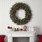 4 ft. Oversized Pre-Lit Frosted Holiday Christmas Artificial Wreath with Ornaments and 40 LED Globe Lights