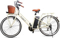 Trekpower 250W Electric Bike 26" Ebike for Female 6 Speed Electric Bikes for Adults with Basket, City Electric Bikes for Women with 36V 12AH Removable Battery, Beige