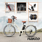 Trekpower 250W Electric Bike 26" Ebike for Female 6 Speed Electric Bikes for Adults with Basket, City Electric Bikes for Women with 36V 12AH Removable Battery, Beige