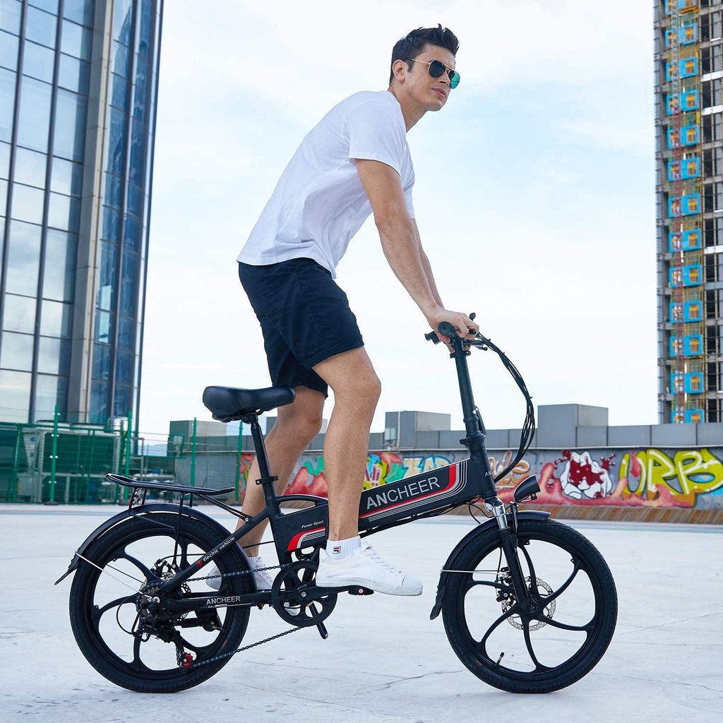 ANCHEER Folding Electric Bike Ebike, 20'' Electric Commuter Bicycle with 10AH Removable Lithium-Ion Battery, 48V 350W Motor and Professional Rear 7 Speed Gear
