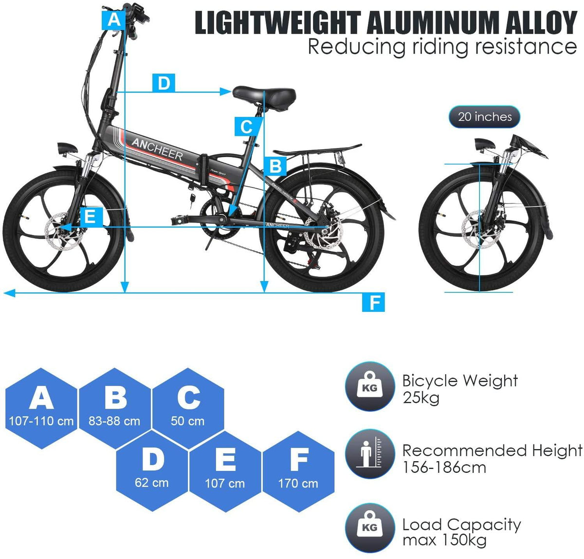 Speedrid Folding Electric Bike Ebike, 20'' Electric Commuter Bicycle with 10.4AH Removable Lithium-Ion Battery, 48V 350W Motor and Professional Rear 7 Speed Gear