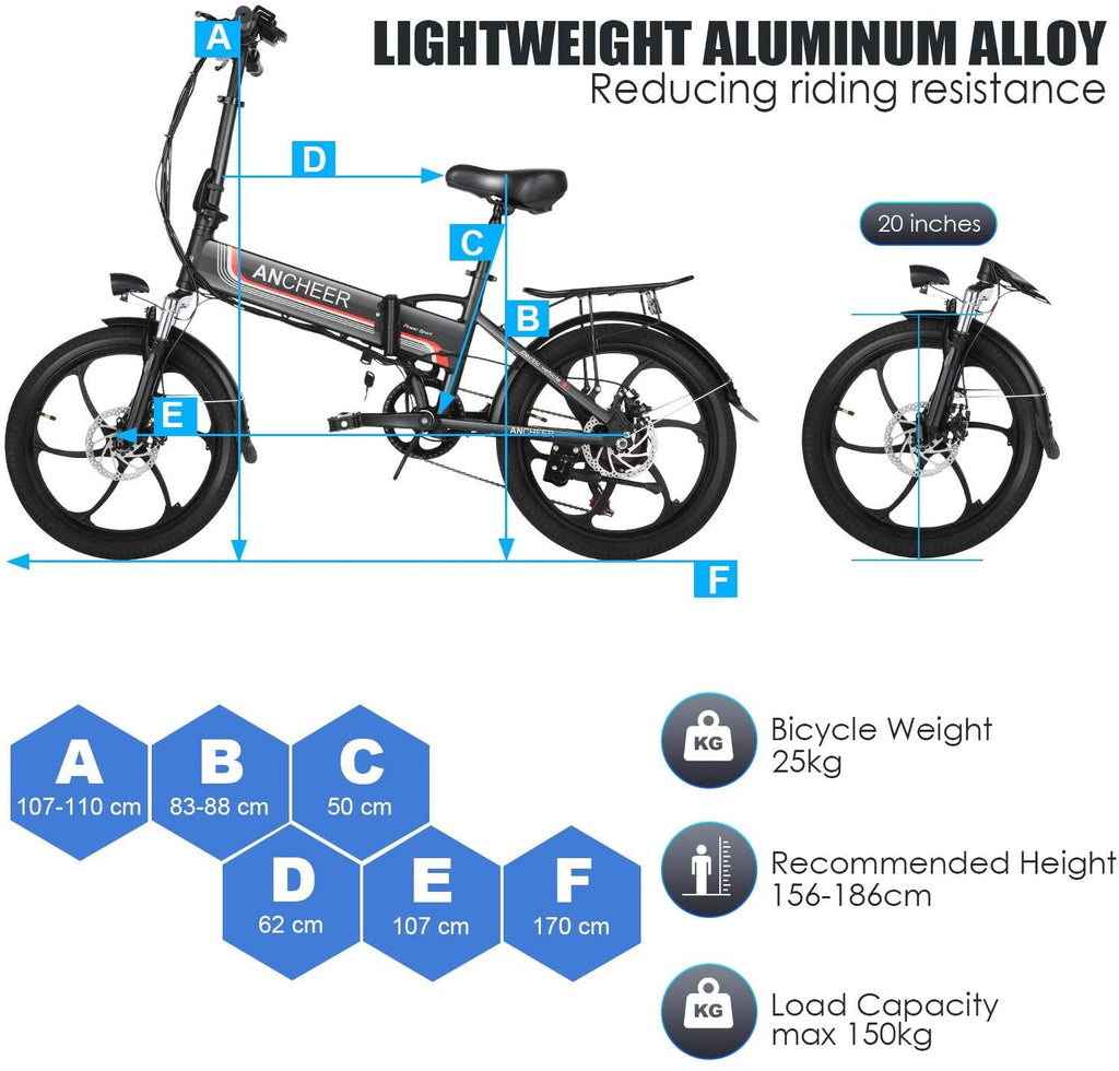 ANCHEER Folding Electric Bike Ebike, 20'' Electric Commuter Bicycle with 10AH Removable Lithium-Ion Battery, 48V 350W Motor and Professional Rear 7 Speed Gear