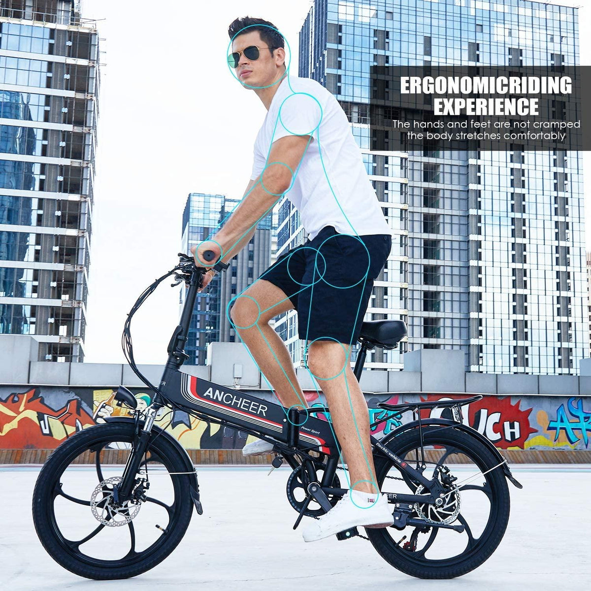 ANCHEER Folding Electric Bike Ebike, 20'' Electric Commuter Bicycle with 10AH Removable Lithium-Ion Battery, 48V 350W Motor and Professional Rear 7 Speed Gear